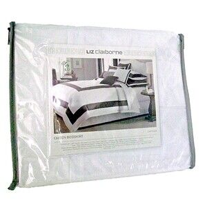 Liz Claiborne Queen Bedskirt White Brown Stripe Capshaw Crisp Bedroom Pleat NIP